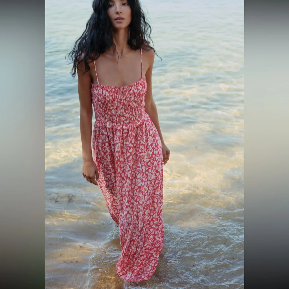 Zara limited edition bohemian print beaded strap midi dress - Picture 1 of 7